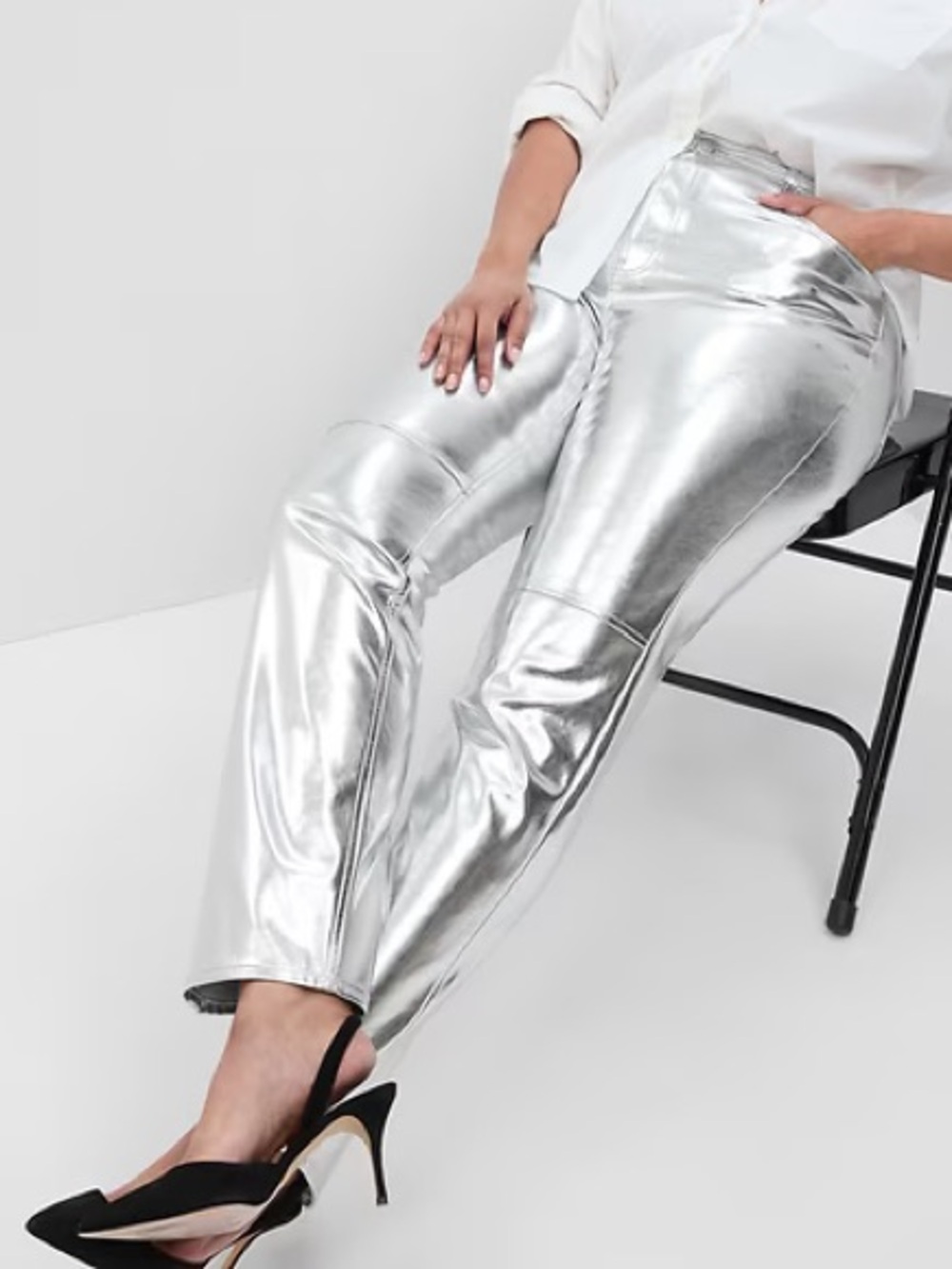 GAP Silver High-Rise Straight-Leg Jeans